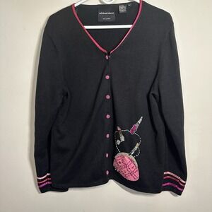 Vintage Michael Simon Women Size Large Makeup Bag black Sequin‎ Cardigan Sweater